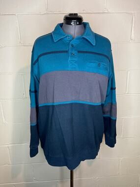 polo long sleeve stripes blue gray 1990s